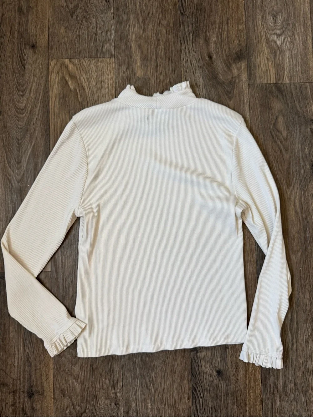 J. Crew Vintage Cream Ruffle Mock Neck Ribbed Long-Sleeve Top Women’s XL